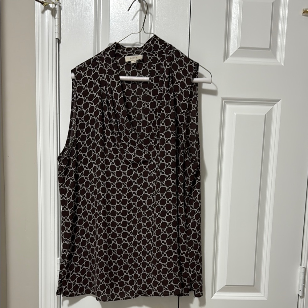 LOFT Brown and White Blouse with Geometric Pattern